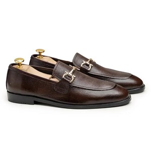 Handmade Brown Leather Horsebit Loafers, men’s dress shoes, classic slip-on, Italian style, formal wedding, custom sizes