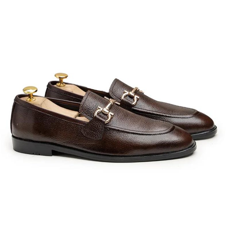 Handmade Brown Leather Horsebit Loafers, men’s dress shoes, classic slip-on, Italian style, formal wedding, custom sizes