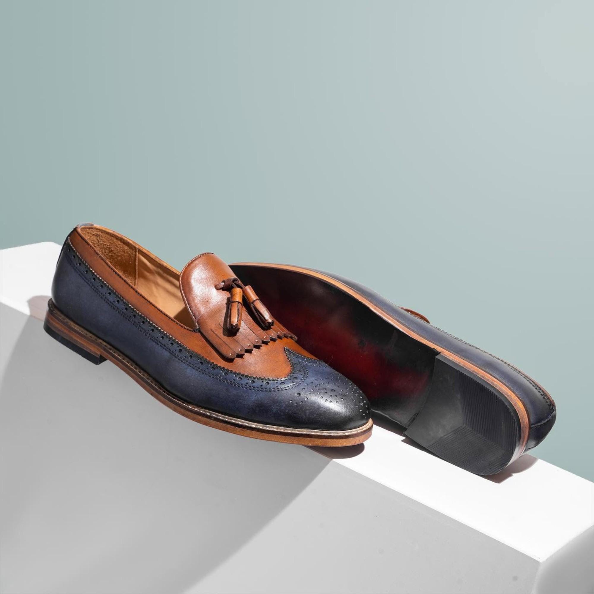 brown dress shoes with blue laces Two Tone - Etsy Casual shoes Melina Asymmetric Sleeve Drape Half Sizes Cut:plus stylenumber_DM6230-010