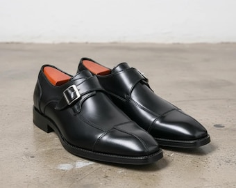 Genuine Leather Handmade Single Monk Shoes Men