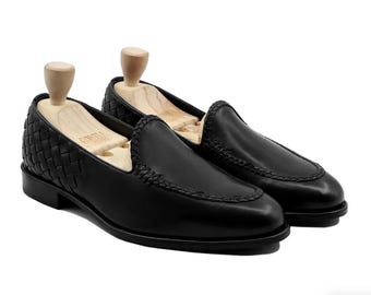 Handgefertigte Herren Loafers aus schwarzem Leder - Klassische Slip On Dress Schuhe, Stilvolle Bürokleidung