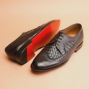 Red sole Handmade Woven Oxford Wingtip leather shoes