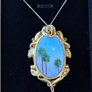 Hand Painted Polymer Clay Whimsical Palm Tree Sunset Necklace