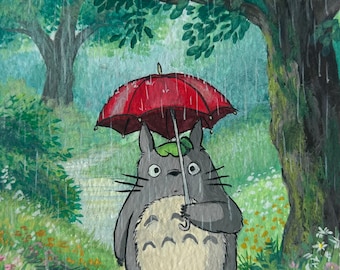 Lámina, póster o pintura de Mi Vecino Totoro con Paraguas, arte de Studio Ghibli, láminas bonitas