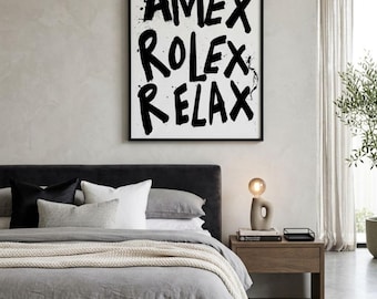 Amex Rolex Relax Print, Luxury Money Poster, Black White Bedroom Decor (Digital Print)