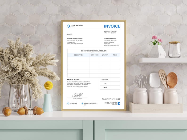 Kitchen Work Invoice Editable Canva Invoice & Receipt Template for Small Business ...