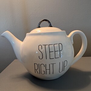 Vintage Pier 1 Imports White Ceramic Teapot — "Steep Right Up"