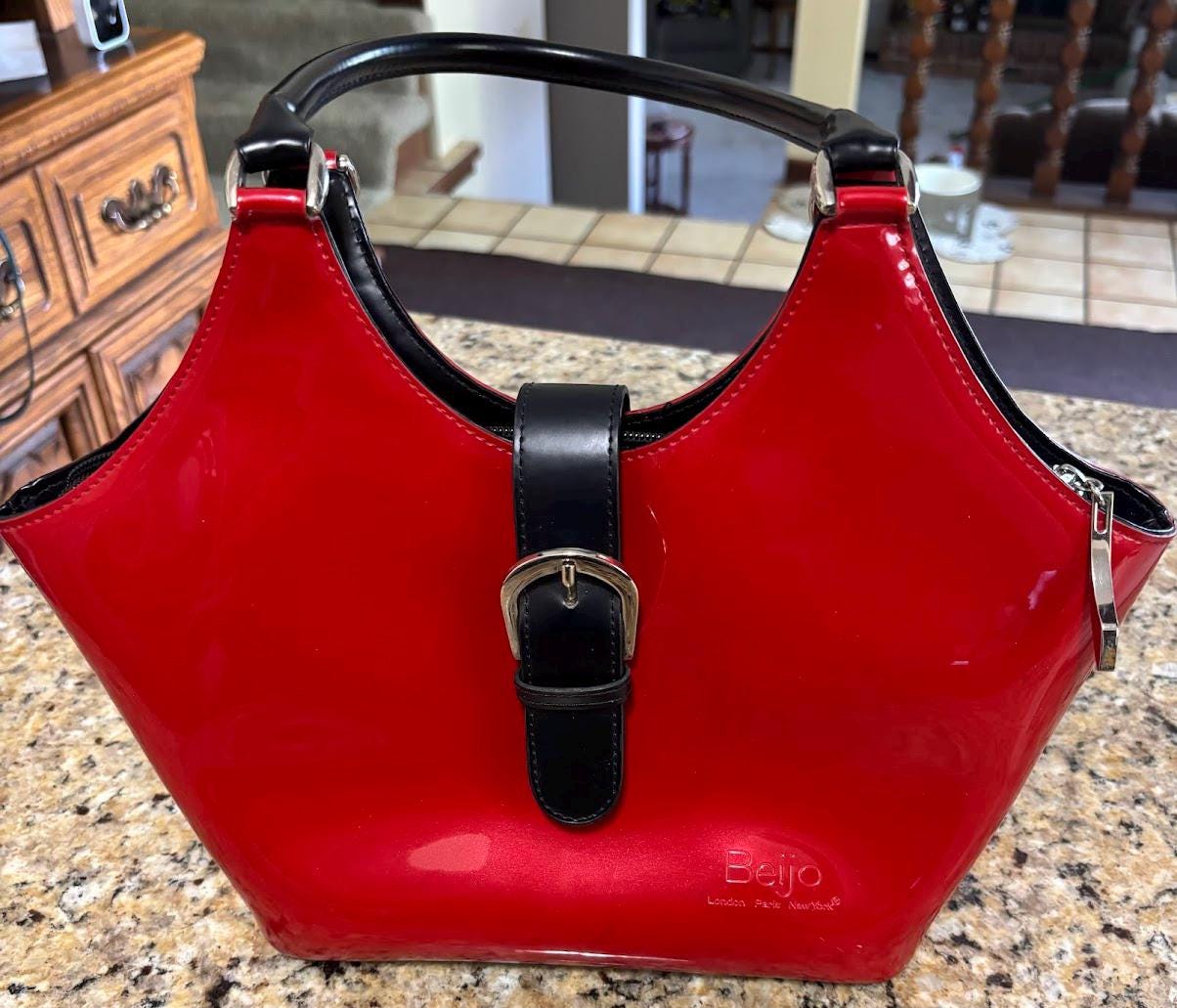 Beijo Red Black Patent Structured Crossbody Bag Y2K Retro Statement Purse Beijo Leather Handbags | Mercari main image 2