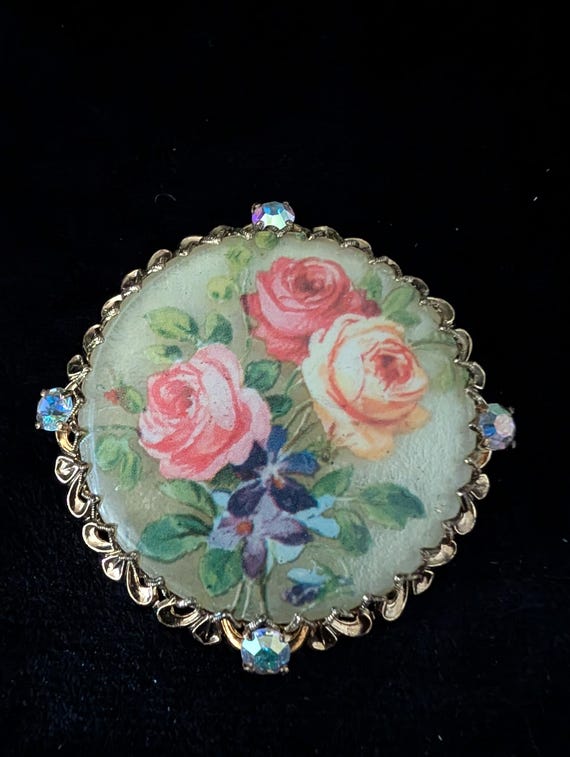 Vintage West Germany AB Rhinestone Floral Brooch