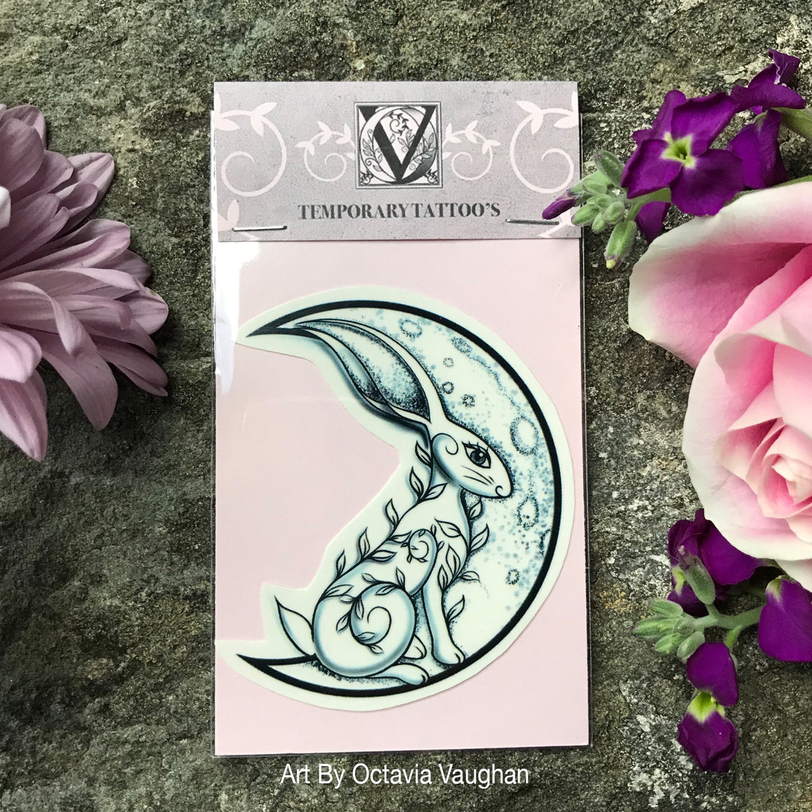 Rabbit Temporary Tattoo Bunny Tattoo Moon Temporary Tattoo Etsy UK
