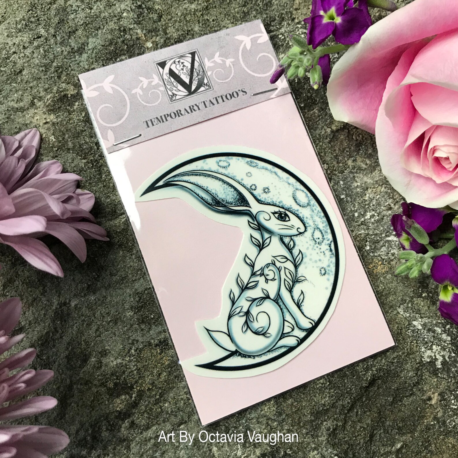 Rabbit Temporary Tattoo Bunny Tattoo Moon Temporary Tattoo Etsy