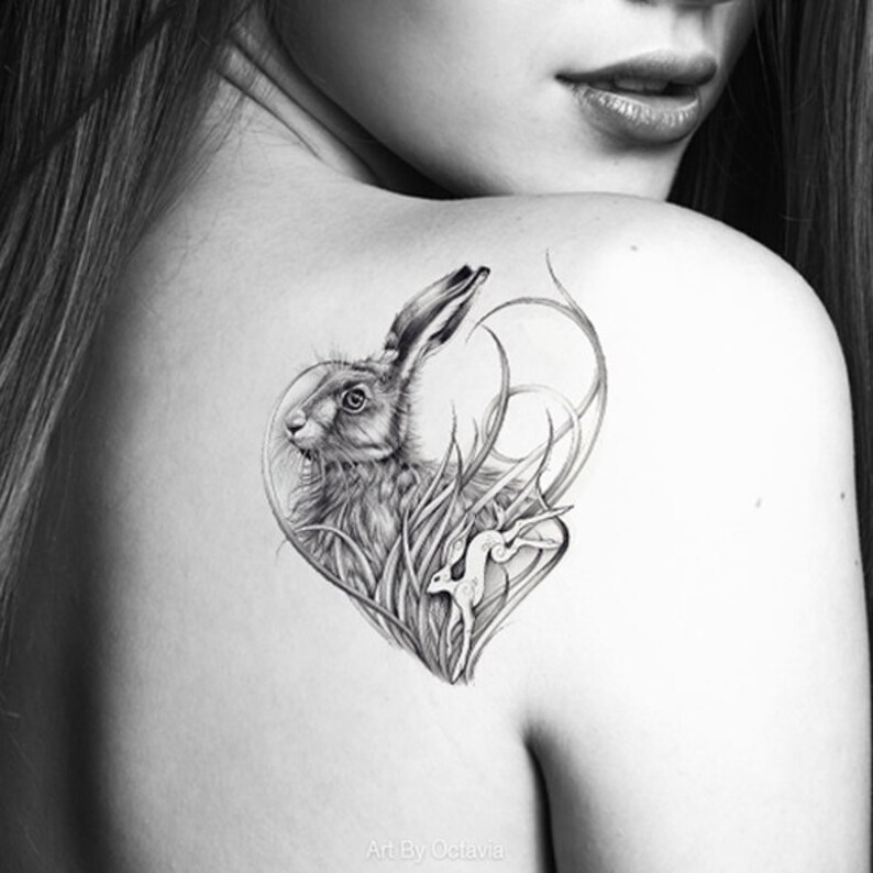 Rabbit Tattoo Hare Temporary Tattoo Animal Tattoo Rabbit Etsy