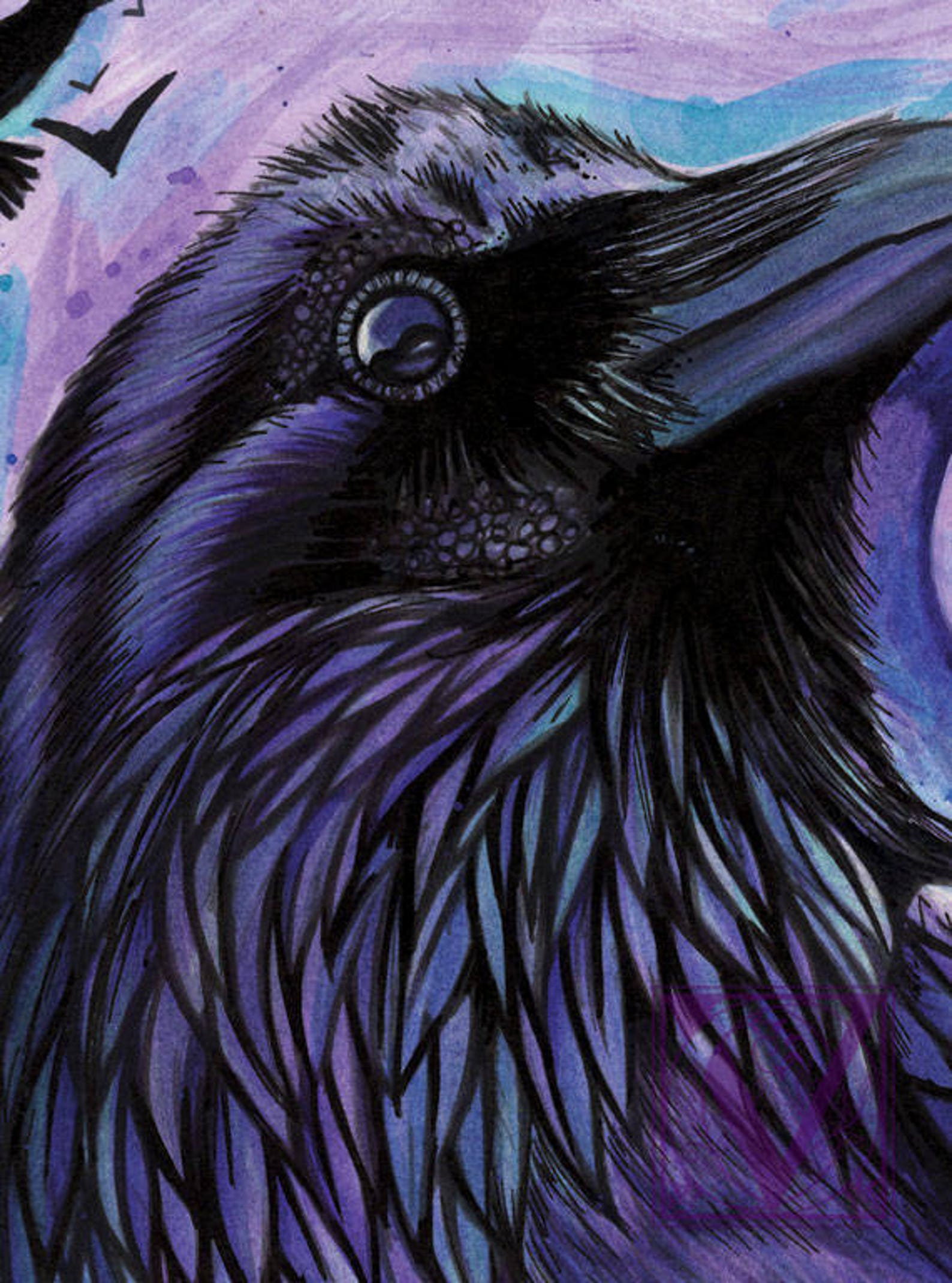 Raven Art Purple Raven Raven Print Gothic Gift Gothic | Etsy