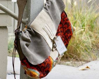 Handmade Distressed Leather & Suede Carry-On Bag, Boho Travel Bag