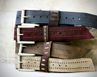 Handcrafted Leather Belt, Retro Stitching & Antique Buckle