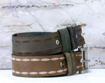 Handcrafted Women's Leather Belt – Interchangeable Buckle, Retro Stitching