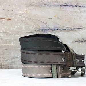 Womens Handmade Leather Belt in Black, Dark Gray and Light Gray image 1