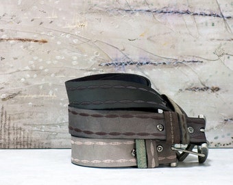 Women’s Handmade Leather Belt in Black, Dark Gray and Light Gray