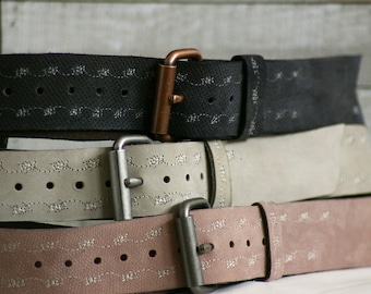 Women’s Handmade Leather Belt in Stone, Cream, Choose from three buckle finishes copper, brass and antique silver