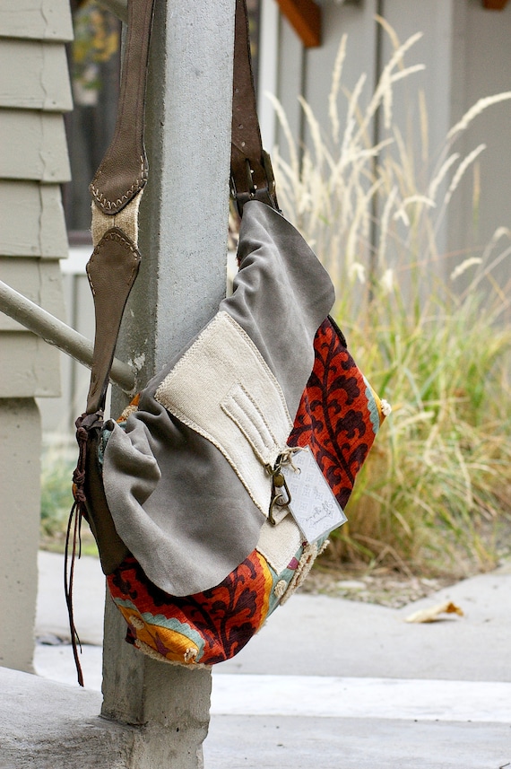Handmade Distressed Leather & Suede Carry-On Bag, Boho Travel Bag