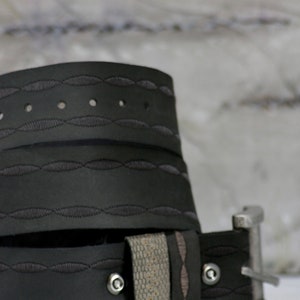 Womens Handmade Leather Belt in Black, Dark Gray and Light Gray image 4