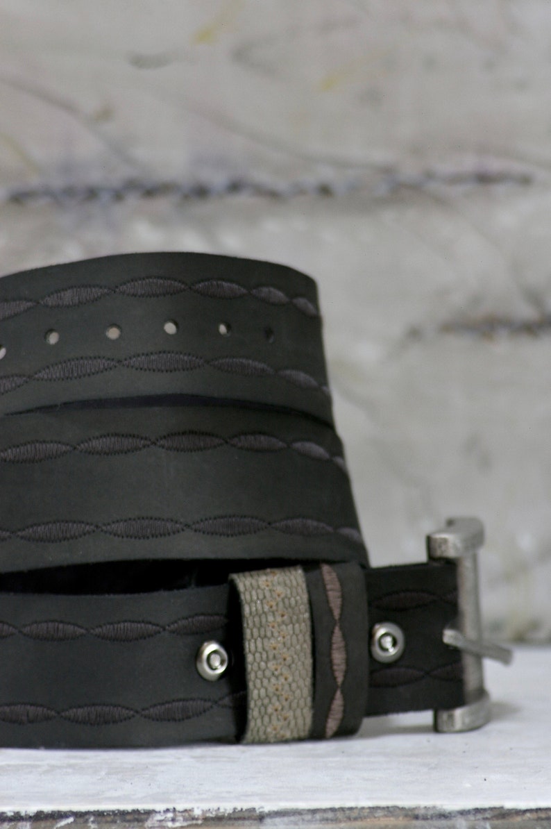 Womens Handmade Leather Belt in Black, Dark Gray and Light Gray image 4