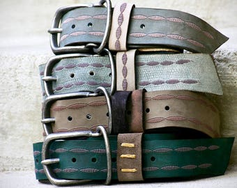 Handcrafted Leather Belt, Retro Stitching, Antique Buckle, "Morning Fog Collection"