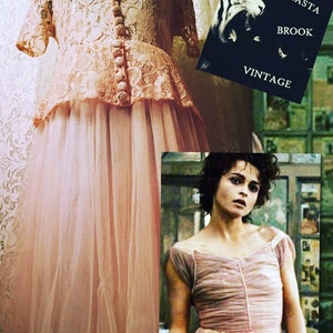 Vintage Blush Pink MARLA SINGER Dress - Fight Club Helena Bonham Carter - Romantic Sheer Lace Peek-a-boo Prairie Dress - Womens Medium
