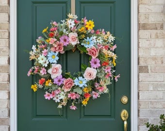 Colorful Daisy Wreath, Spring Front Door Decor, Wedding Party Garland, Indoor Outdoor Home Decoration