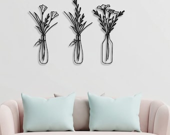 Black Metal Flower Wall Art:3-Piece Steel Home Decor, Decorative Wall Art For Any Room, House Warming Gift