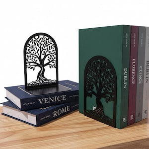 Sujetalibros metálicos Árbol de la Vida – Soportes decorativos negros para libros, ideales para estanterías y organización de escritorios.