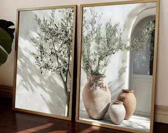 Mediterranean Olive Tree Canvas, Art Print Botanical, Antique Wall Art Poster for Modern Living Room, Bedroom, Kitchen, Home Decor