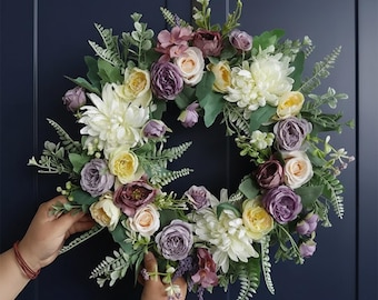 Peony Rose flowers Floral Door Wreath, For Outdoor Indoor Wall, Wedding Holiday Home Decoration