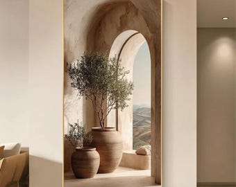 Olive Tree Archway Canvas Print, Mediterranean Landscape Wall Art (Unframed Canvas Poster)