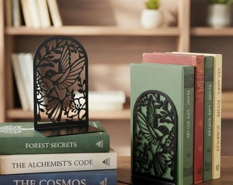 Swallows and Flowers Book Ends for Woman, Man Home Iron Bookends, Office Desktop Gift, Office Supplies for Book Lovers