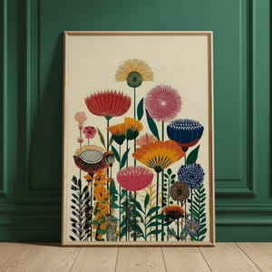Colorful Botanical Wall Art Print, Modern Floral Poster, Vibrant Flower Artwork for Living Room or Hallway