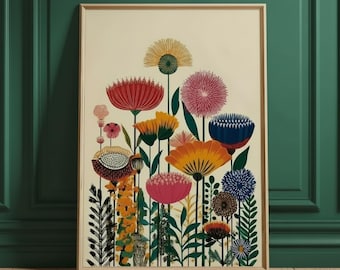 Vibrant Botanical Canvas Print, Modern Floral Wall Art, Abstract Flower Artwork