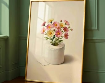 Whimsical Bathroom Wall Art ,Toilet Paper Flowers Print - Cute Wall Art - Bathroom Decor - Toilet Art