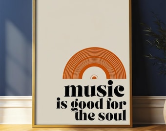 Retro Music Quote Canvas Print, Inspirational Wall Art Poster