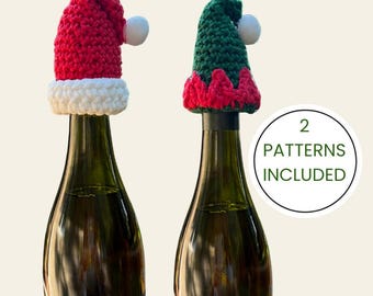 Santa & Elf  Wine Bottle Topper Crochet Pattern PDF | Christmas Wine Gift Decor
