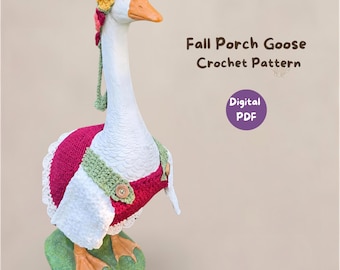 Fall Porch Goose Crochet Pattern, Autumn Dress, Flower Headband (22-24 Inch Goose) (Digital PDF)