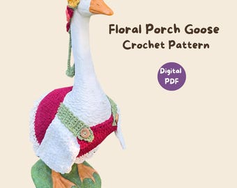 Floral Porch Goose Outfit Crochet Pattern, Flower Headband & Dress, 22-24 Inch Goose Clothes PDF