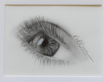 Graphite Eye Drawing Print: Mysterious Gaze, Mounted 7x5 Art (10x8 Matte)
