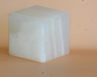 White onyx cube crafted from natural stone home decor paperweights Spiritual Holistic crystal healing for grounding emotional balance