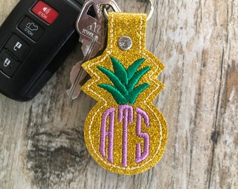 Pineapple Keychain, Pineapple Keychain Monogram, Monogrammed Keychain, Pineapple Accessories, Personalized Key Chain, Bag Tags Kids