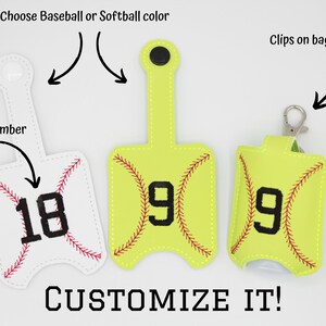 Softball Keychain, Hand Sanitizer Holder, Softball Keychain for Mom, Sports Keychain, Softball Gifts for Kids, Personalized Sports Gifts image 2