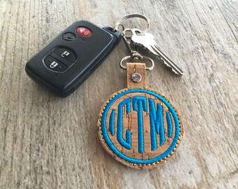 Llavero con monograma, llavero con monograma de corcho, llavero con monograma, llavero personalizado, regalo personalizado para profesores, llavero bordado