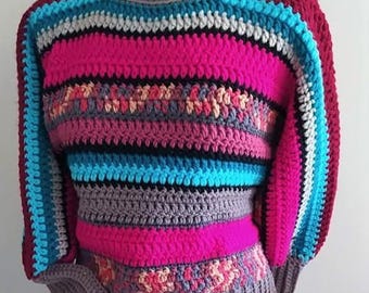 Pull en grosse maille crocheté à la main – pull | jersey | pull fait main | style bohème fait main