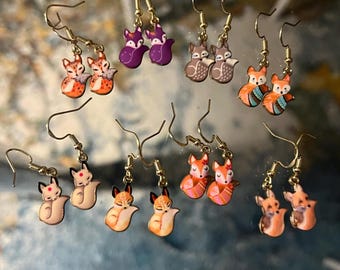 Adorable Cartoon Fox Earrings, 14K gold plated, hypoallergenic, cartoons