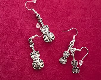 Violin Earrings, violin necklace, jewelry sets, unique music earrings, 18k gold, fishhook, sterling silver, hypoallergenic